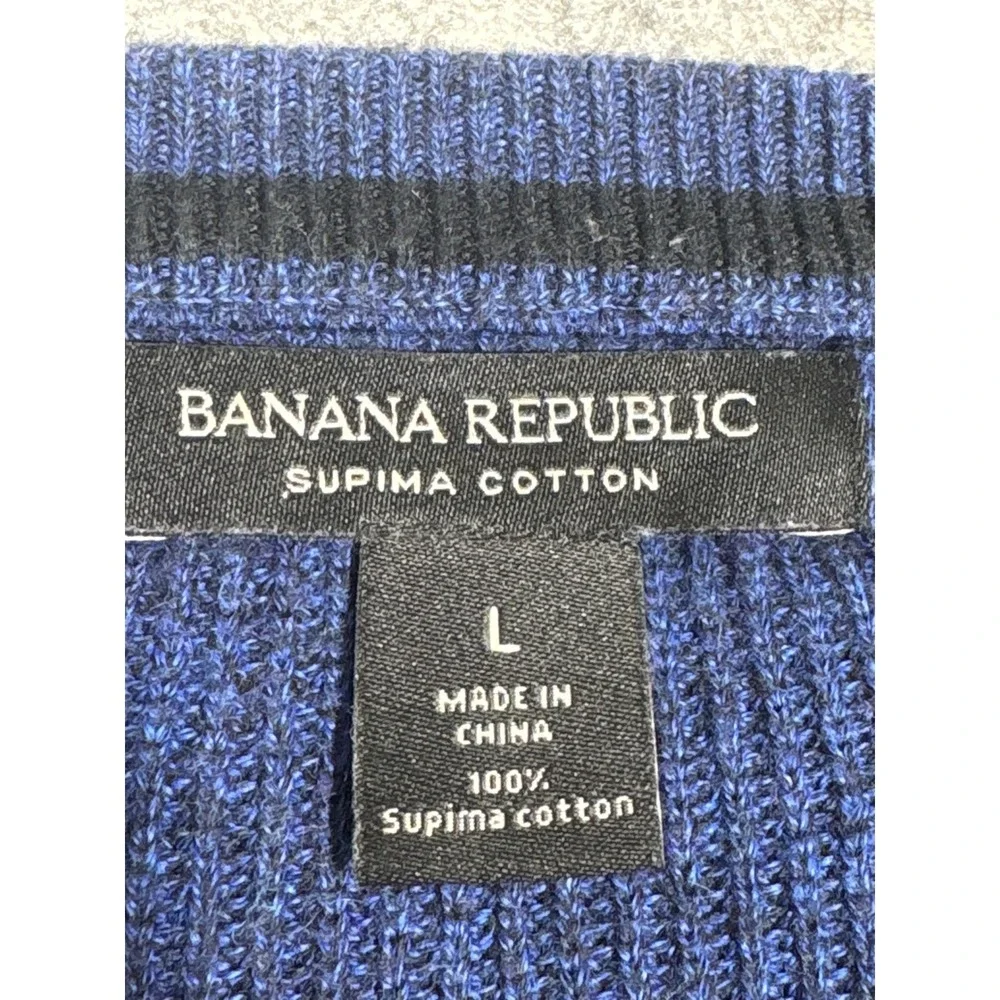 Banana Republic Supima Cotton Ribbed Sweater Mens Large Blue Crew Neck Pullover